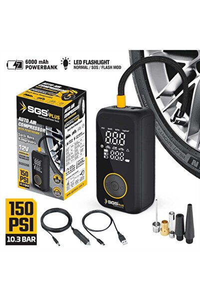 SGS PLUS SGS5398 DİJİTAL ŞARJLI ARAÇ HAVA KOMPRESÖRÜ 12V 6.0 Ah (150 PSI)