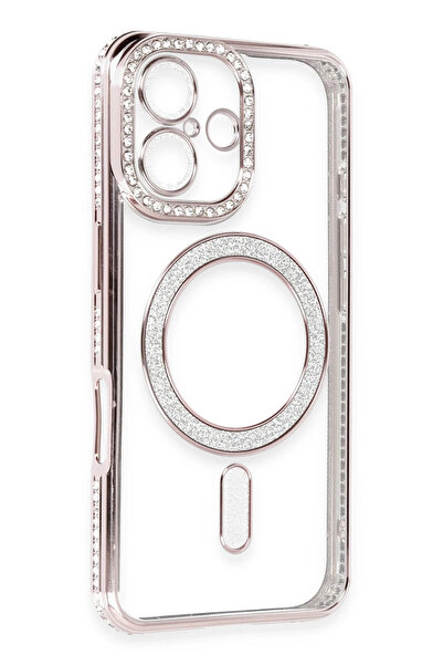 Najmaddin حافظة نيو فيس لآيفون 16، حافظة مغناطيسية لامعة بتصميم مرح - وردي