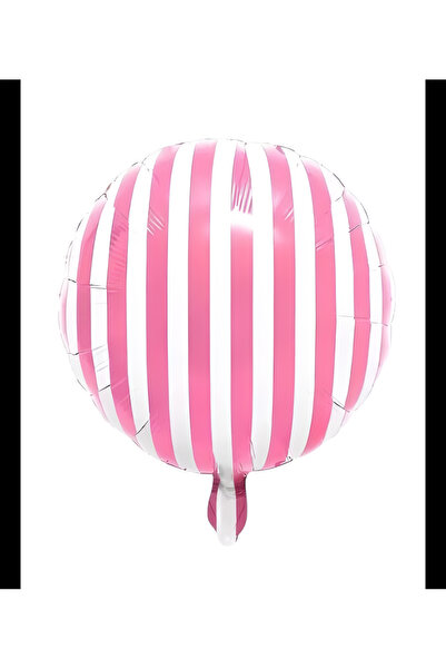 Partifabrik Pink-White Striped Foil Balloon 45cm