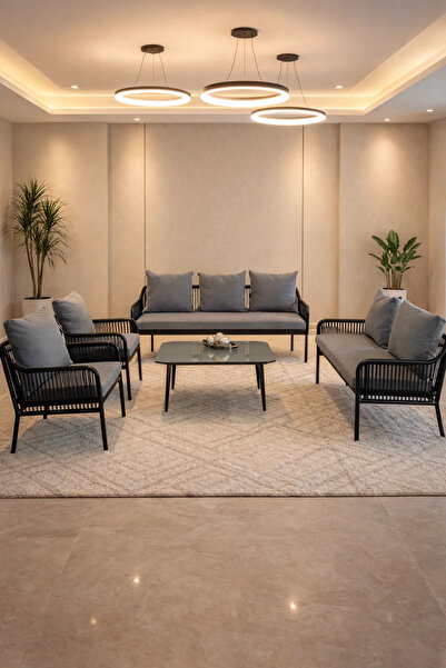 MARIA HOMES طقم أريكة خارجية أنيق باللونين الأسود والرمادي مكون من 7 قطع مع ط...