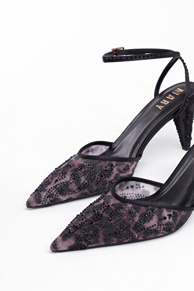 Tasarım Thin Heeled Mesh and Stone Embroidered Ankle Strap Women's Stiletto S...