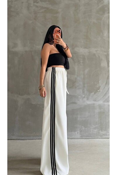 manana fashion High-Waisted, Wide-Leg, Comfortable Pants with Side Stripes an...