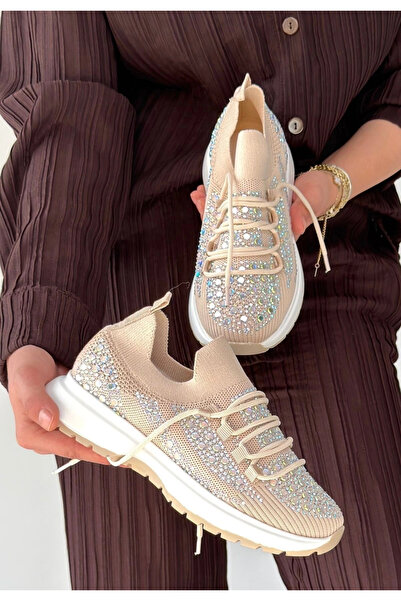 Alfanora Ceas Beige Knitwear Lace-Up Sneakers