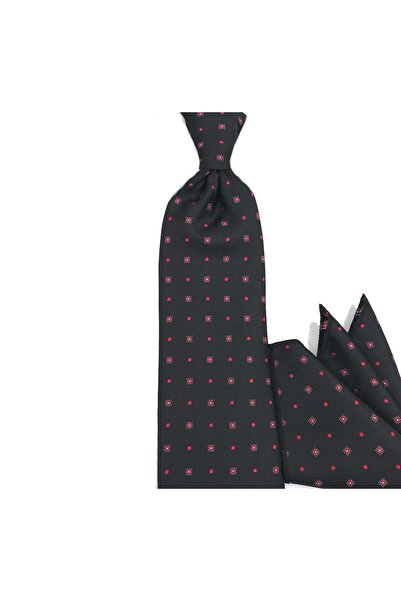 Sade Kravat Siyah Kırmızı Beyaz Küçük Desenli 32927 Kırmızı