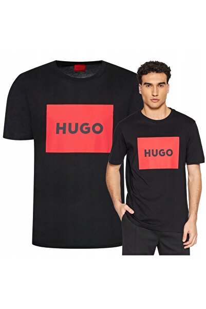 Hugo Boss T-Shirt Koszulka Męska Bawełniana Czarna Nadruk Napis r. M