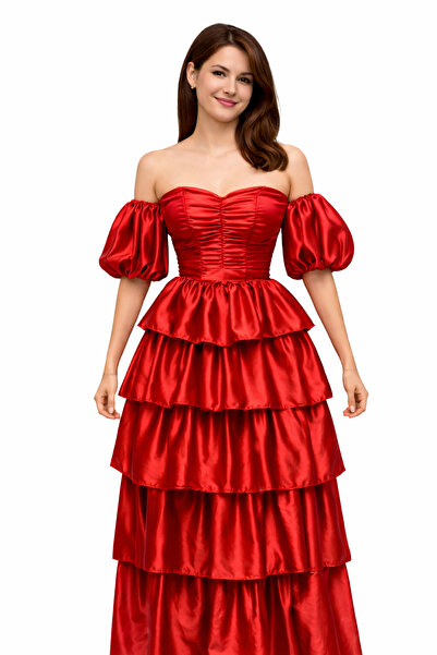 kostümland Kırmızı Straplez Kol Aksesuarlı Roman Kostümü