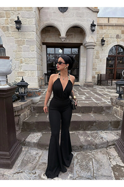 kırmızı butiks Siyah Aksesuar Askılı Tulum