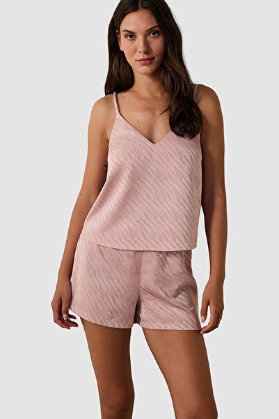 Penti Emma Satin Zebra Patterned V-Neck Shorts Pajama Set