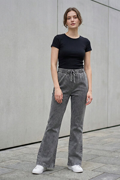 Kirazgym Women's Spanish Flare Jeans with Elastic Waist and Lace-Up Detail, W...