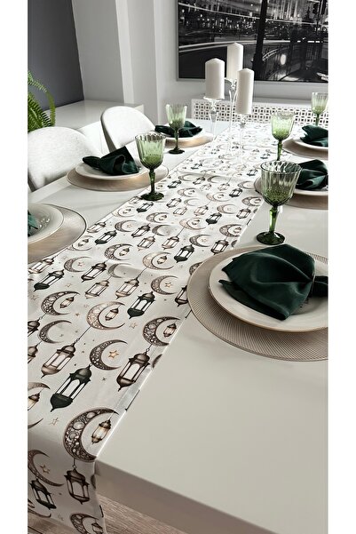 Decamor home Зелено-бежов фенер с мотив от Рамадан и пътека с мотив на луна