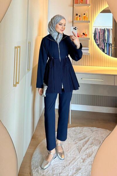Hazamoda Mabella Pleated Suit Navy Blue