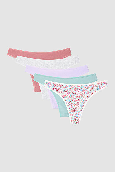 Penti عبوة من 5 سراويل داخلية من نوع ثونغ بنقشة زهور أيسلندا