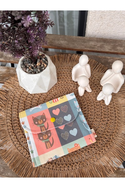 Classbag El Yapımı Özel Desenli Baskı Kumaş, Çıtçıtlı Çok Amaçlı Cüzdan