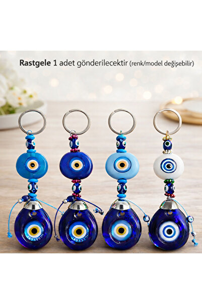 esdekor Glass Evil Eye Beaded String Keychain Random Model/Color 1 Piece