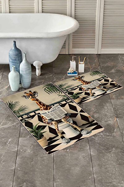 GECE MODA Giraffe Patterned Digital Printed Colorful Double Bath Mat (40/60cm...
