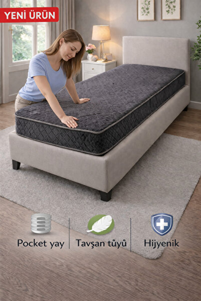 Zelis Mobilya PureSleep Paket Yaylı Antrasit Tavşan Tüyü Dokulu Hijyenik Orto...