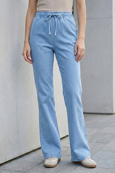 Kirazgym Women's Spanish Flare Jeans with Elastic Waist and Lace-Up Detail, W...