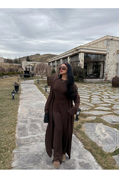 kırmızı butiks Kahve Üçlü Sandy Basic Takım