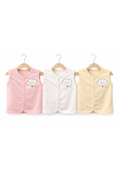 canmana kids&baby Bebek Yelek 3’lü Set %100 Pamuk Çıtçıtlı Yumuşak Dokulu Beb...