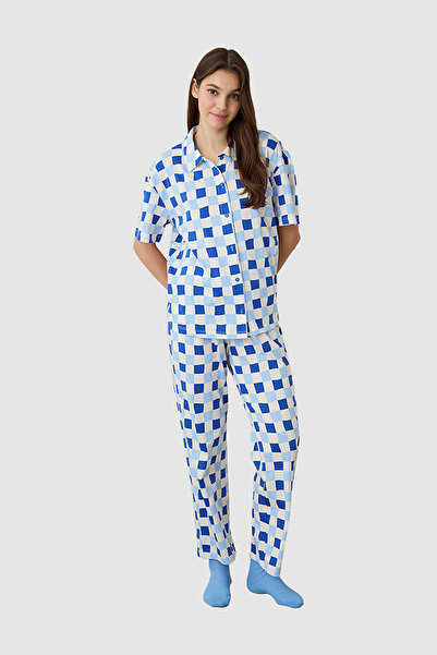 Penti Plaid Rhea Gingham Shirt Collar Short Sleeve Pajama Set