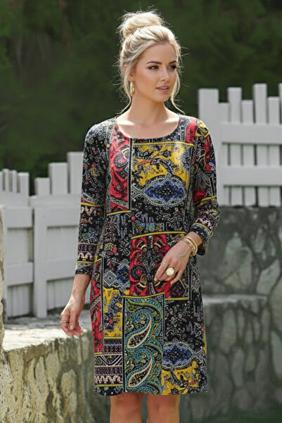 Chiccy Multicolor Pool Collar 3/4 Sleeve Ethnic Patterned Casual Flannel Fabr...