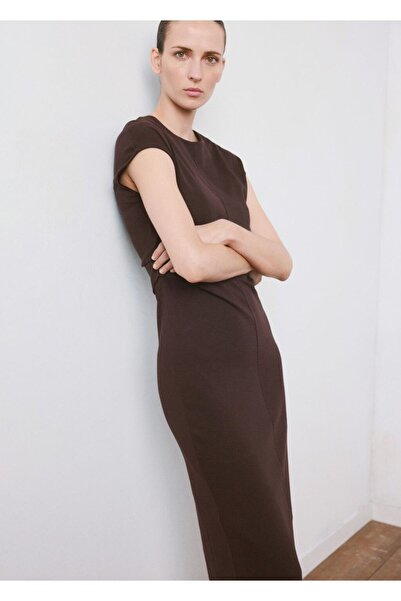 MANGO Woman Drape detaylı midi elbise