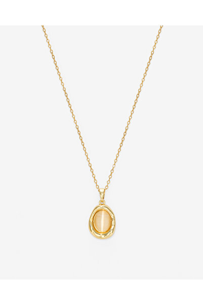 TARZ-I TAKI Steel Gold Chain Cream/Ecru Cat's Eye Natural Stone Women's Necklace