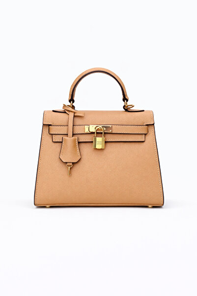 MoonliWear Brown Leather Handbag with Locking Clasp