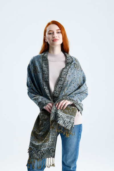 CHALE Royale Passage Series Shoulder Shawl / Woven Cashmere Shawl Double-Side...