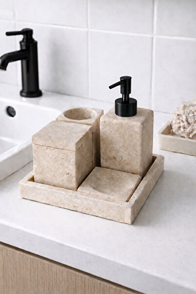 DMR HOME Doğal Traverten Taş Banyo Seti – | Minimal Lüks Tasarım