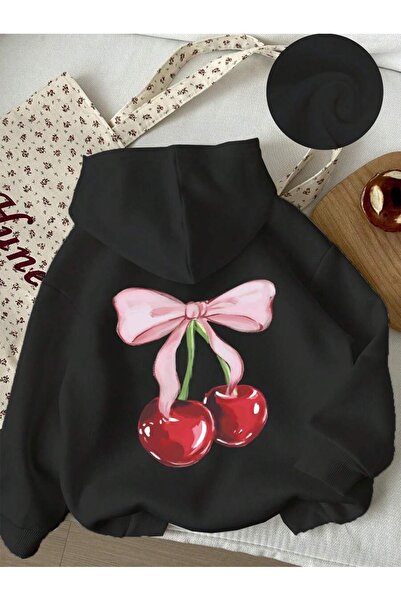 SVART WEAR Детска суитшърт с качулка и принт с череши, 100% памук