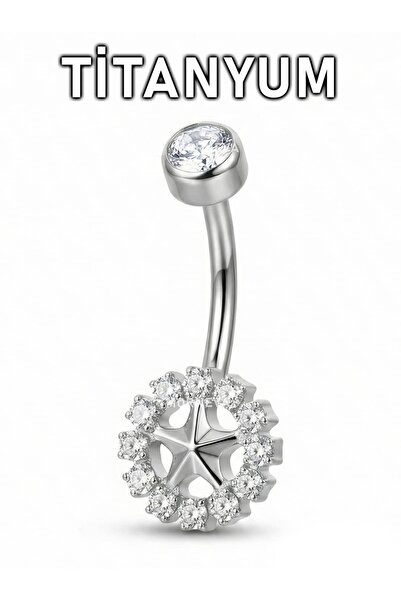 MORNEVA Titanyum Güneş Etrafı Taşlar Minimal Göbek Belly Piercingi