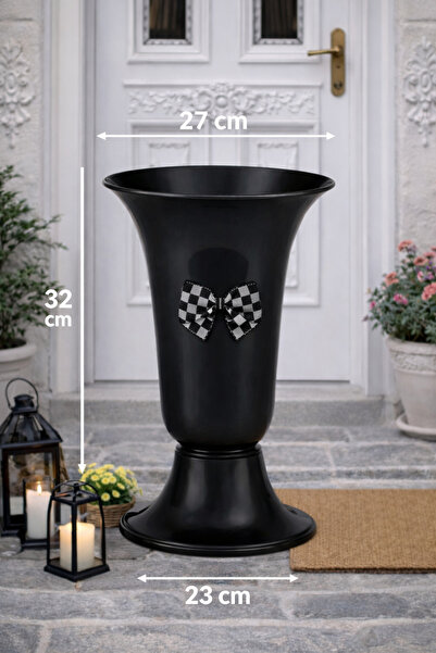 Marrone 32 Cm Siyah Şemsiyelik Damalı Kurdele Şık Tasarım Silindir Model