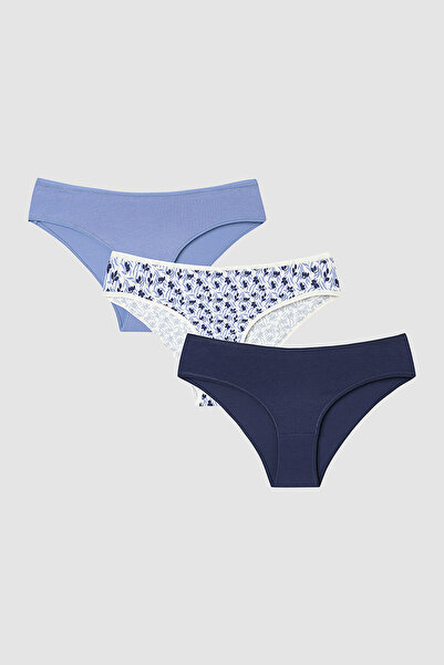 Penti Blue Autumn Leaf Patterned Low Waist 3-Pack Slip Panties