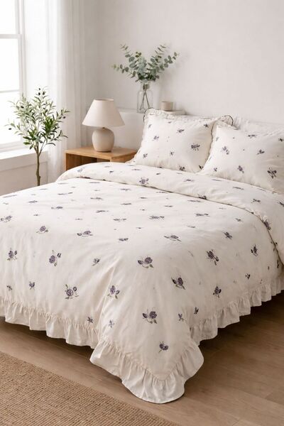 DB Set cuvertură dublă pentru pilota, 100% bumbac, mov, cu volane ornamentale...