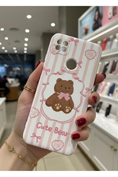 OVADA Redmi 9C/10A Uyumlu Ayıcık Kurdele Desenli Silikon Telefon Kılıfı