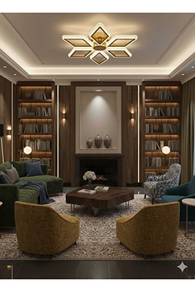 Marsel Lighting PRİZMA 6LI GOLD LED AVİZE 3 RENK LED SECENEKLİ SALON OTURMA O...