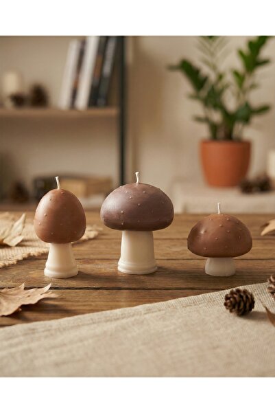 Raw Home Mantar Tasarımlı Dekoratif Mum Seti – %100 Soya Wax Amber Kokulu 3’l...