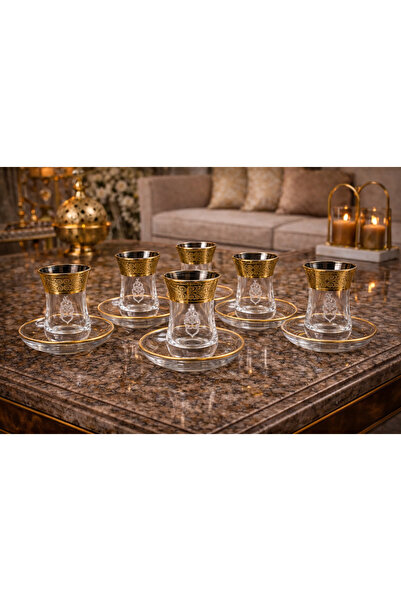 BYART Luxurious 6-piece Turkish tea set with saucers – elegant design with a ...