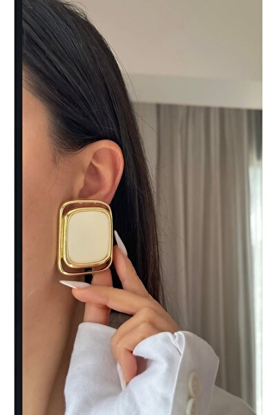 AychaAksesuar Marka model büyük kare krem renk pinterest küpe