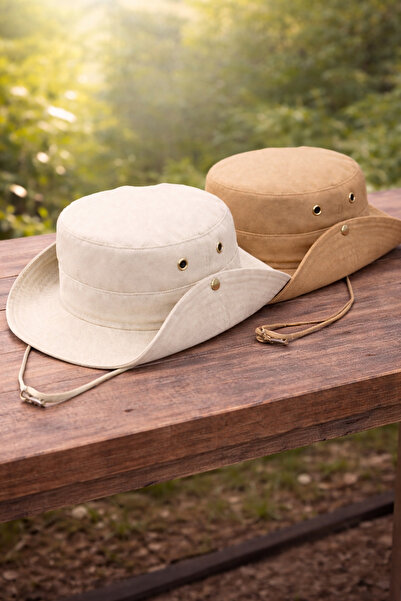 REBBEX 2-Pack Safari Hats, Cream-Beige, Unisex, Adjustable, Comfortable to We...