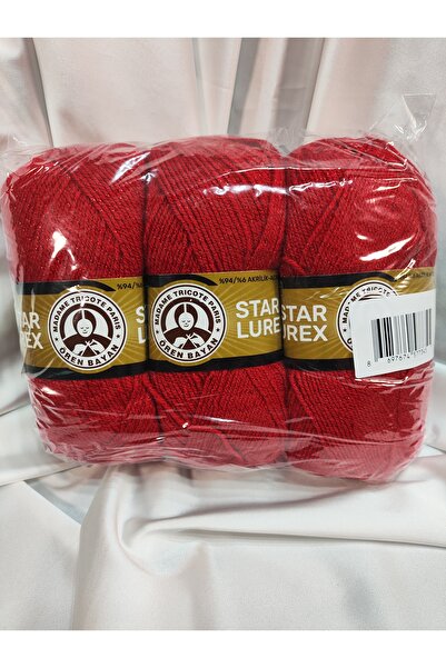 Ören Bayan STAR LUREX Kırmızı El Örgü İpi (3 Adet) - Renk: 033K