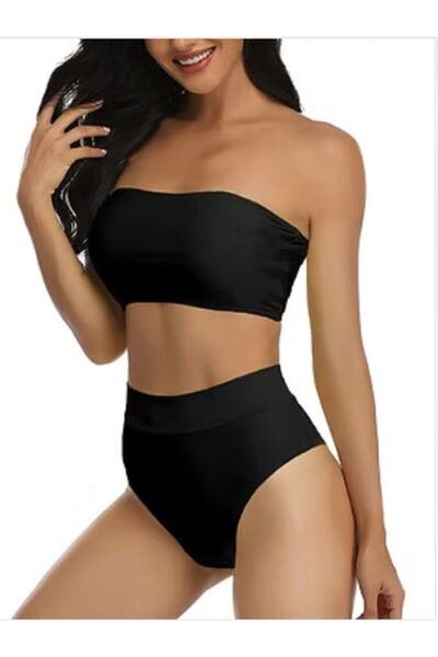 Summer Mae Two-piece high-waisted strapless bikini set with bandeau, optional...