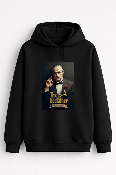 AYDESİGN Godfather Printed Men's Women's Children's Hooded Black Sweatshirt