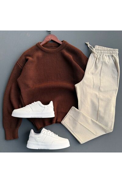 Beylerce Selanik Knitwear Sweater + Waffle Trousers 2-Piece Combination