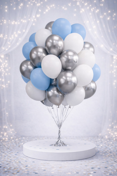 Işıltı Balon Dükkanı Premium Silver Blue White Balloon Set – Birthday & Openi...