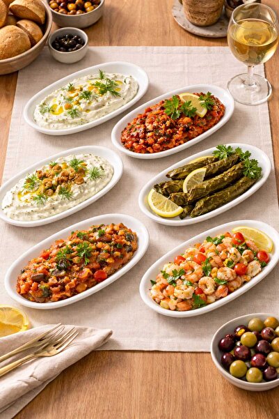 Rood Wit 6’lı Oval Meze Servis Tabağı – Beyaz Seramik Sunum Tabağı – Kahvaltı...