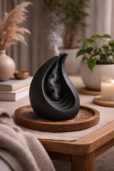 Store Lithora Şelale Duman Efektli Seramik Tütsülük Geri Akış Tütsü Standı siyah
