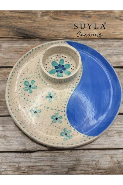 SUYLA Ceramic EL Yapımı Seramik Sos Bölmeli Yemek Tabağı Özel Tasarım