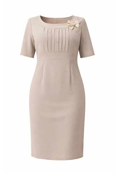 Class Kısa Kollu Dokuma Havuz Yaka Midi Elbise